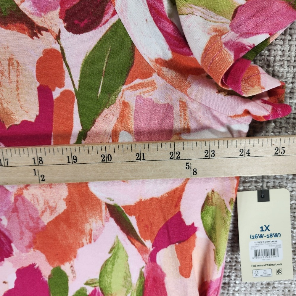 Terra & Sky Floral Knit T-Shirt Dress Womens Plus‎ 1X Short Sleeve Pink NWT - Picture 4 of 11